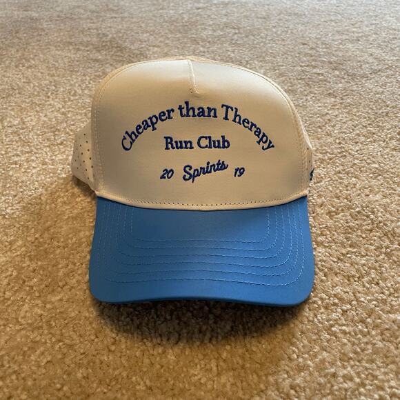 Sprints Cheaper Than Therapy Run Club Structured VP Hat Blue & White EUC Unisex - Picture 12 of 12